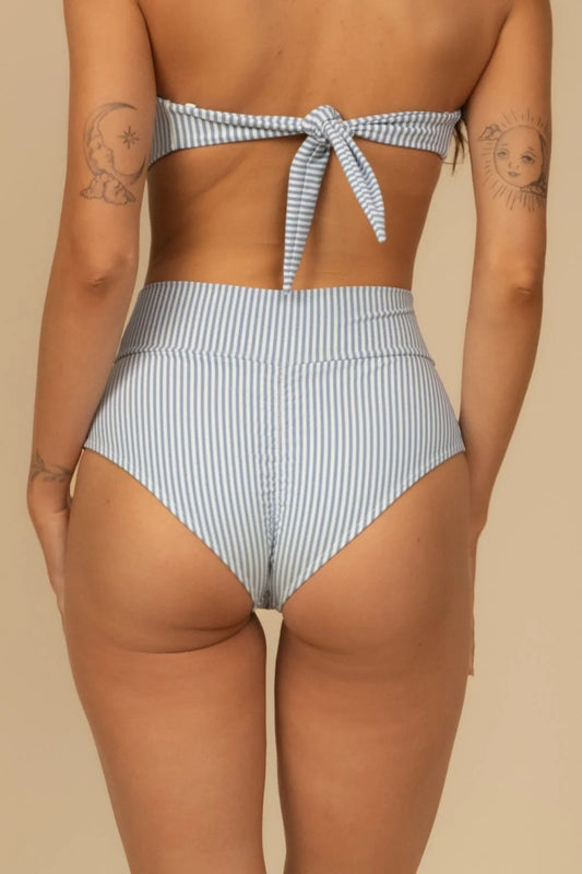 Classic Blue Stripe Added Coverage High Rise Bikini Bottom