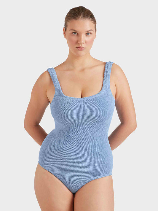 Hunza G Coverage Square Neck One Piece in Cornflower — front crop | Belle Mar Swim