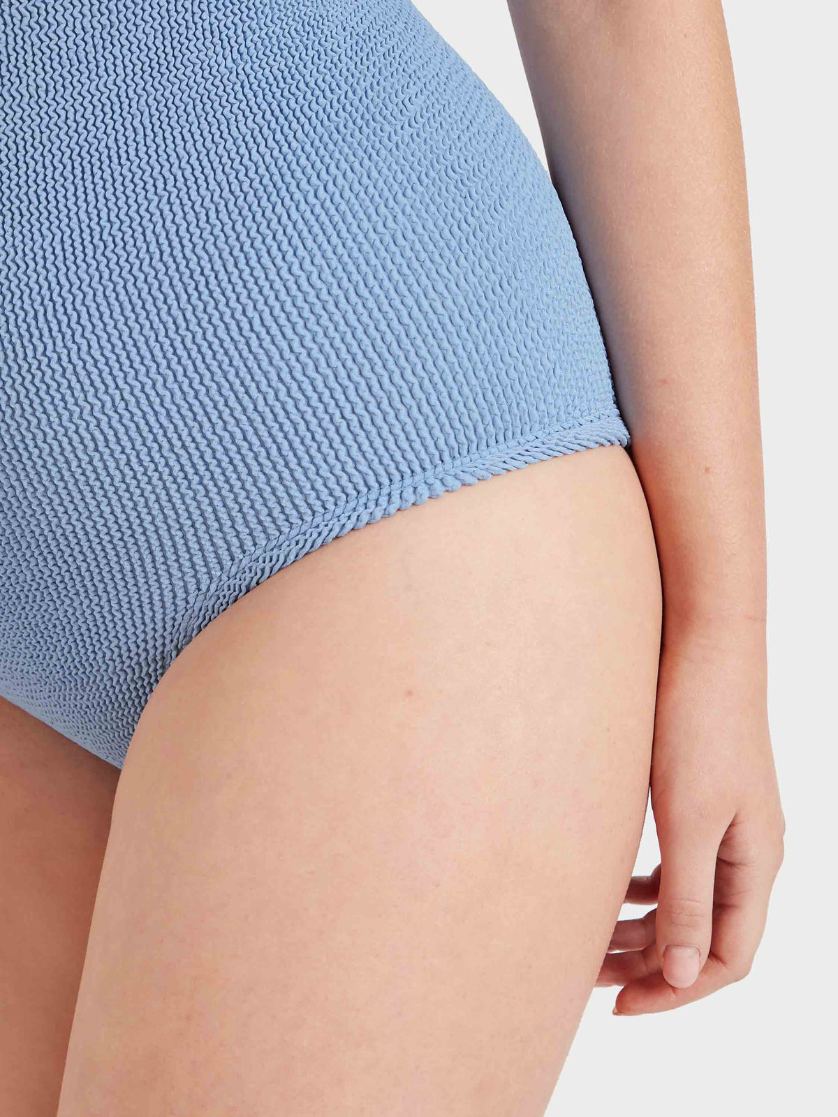 Hunza G Coverage Square Neck One Piece in Cornflower — styled view | Belle Mar Swim