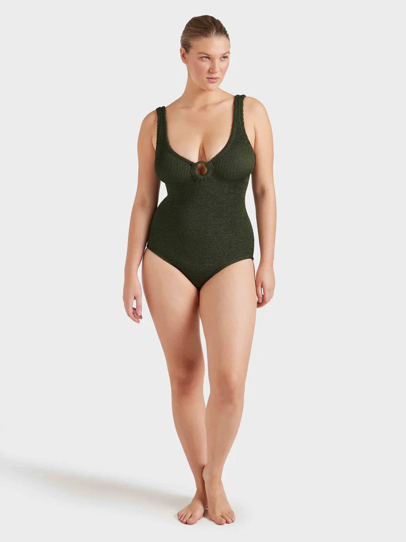 Coverage Celine One Piece With Tonal Hoops Metallic Khaki