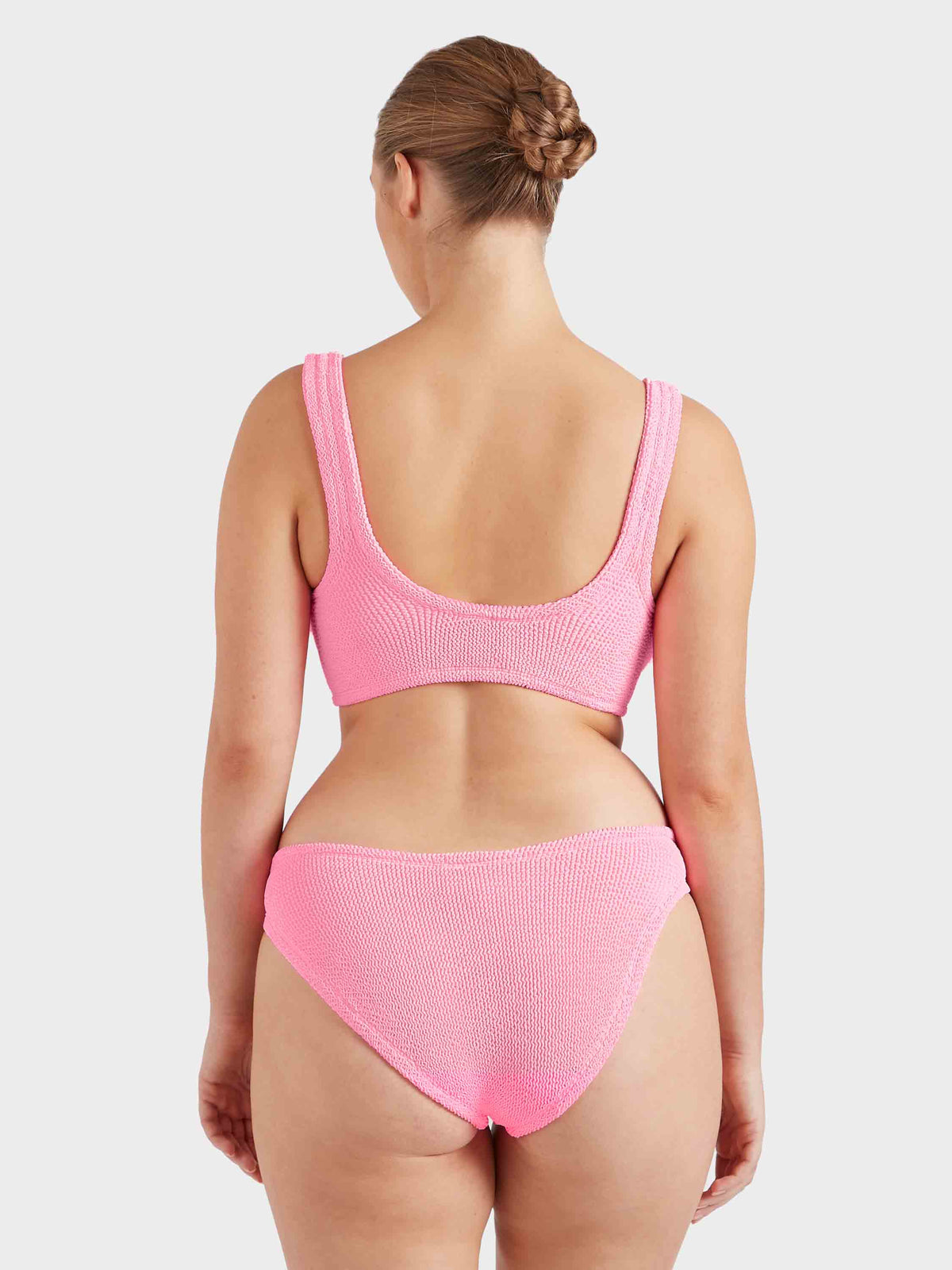 Hunza G Coverage Xandra Bikini in Bubblegum — back crop | Belle Mar Swim
