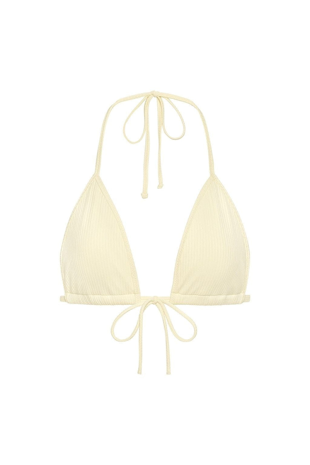 Cream Rib Binded Emma (Zig-Zag Stitch) Bikini Top in white — detail view | Belle Mar Swim
