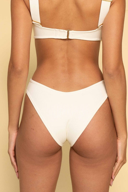 Cream Rib Lulu Bikini Bottom in white — back view | Belle Mar Swim