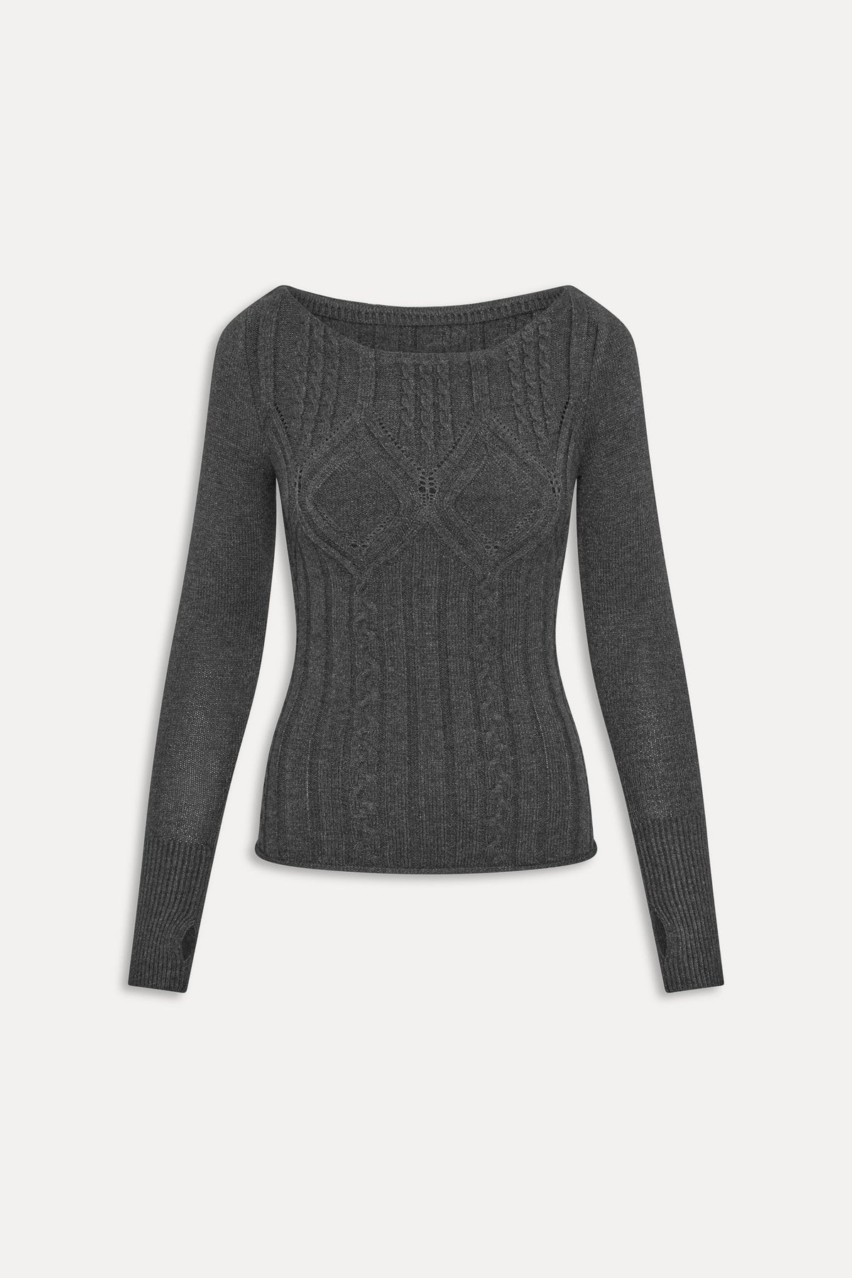 Cyprus Cloud cable knit top in Winter Skies charcoal, flat lay product shot