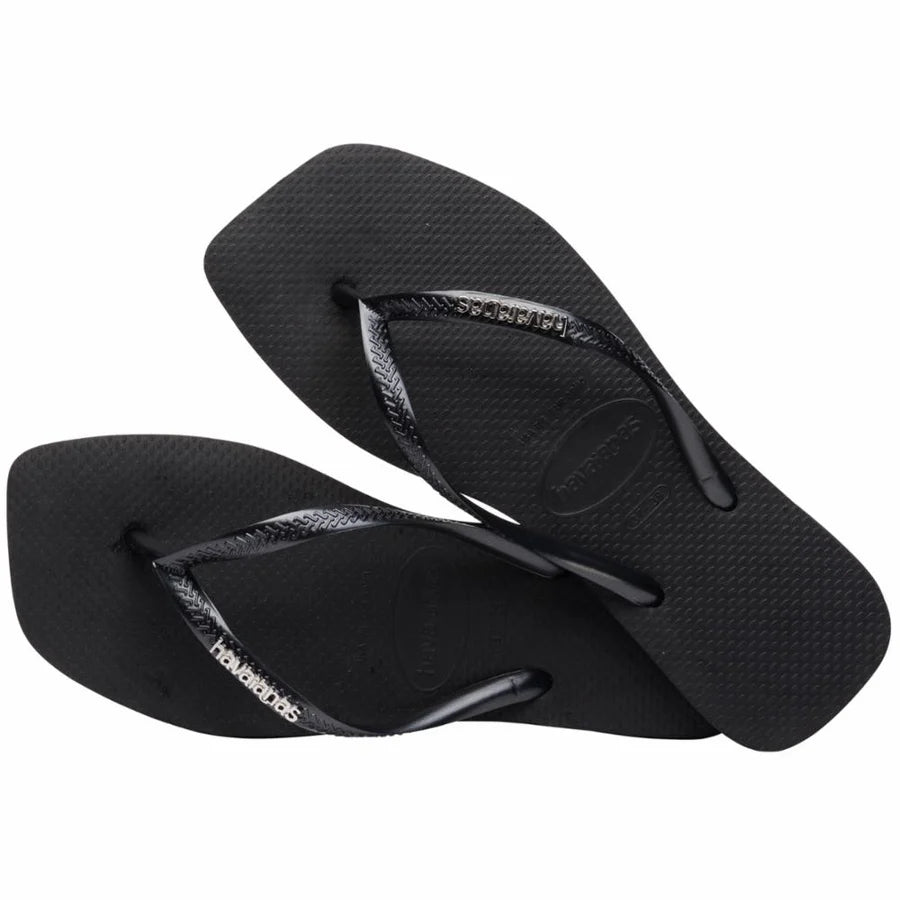 Slim Square Logo Flip Flop Black Silver