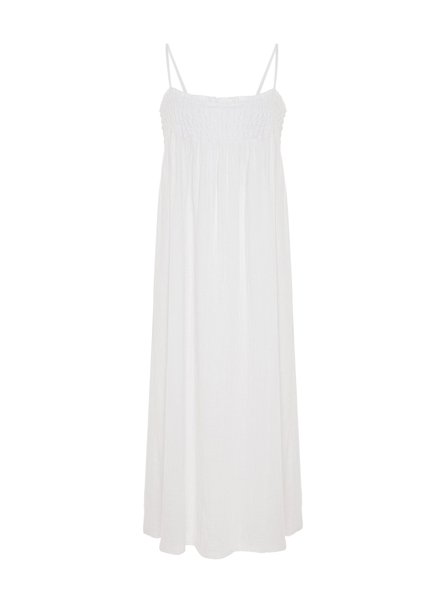 Kaya Smocked Maxi Dress - White - front cutout