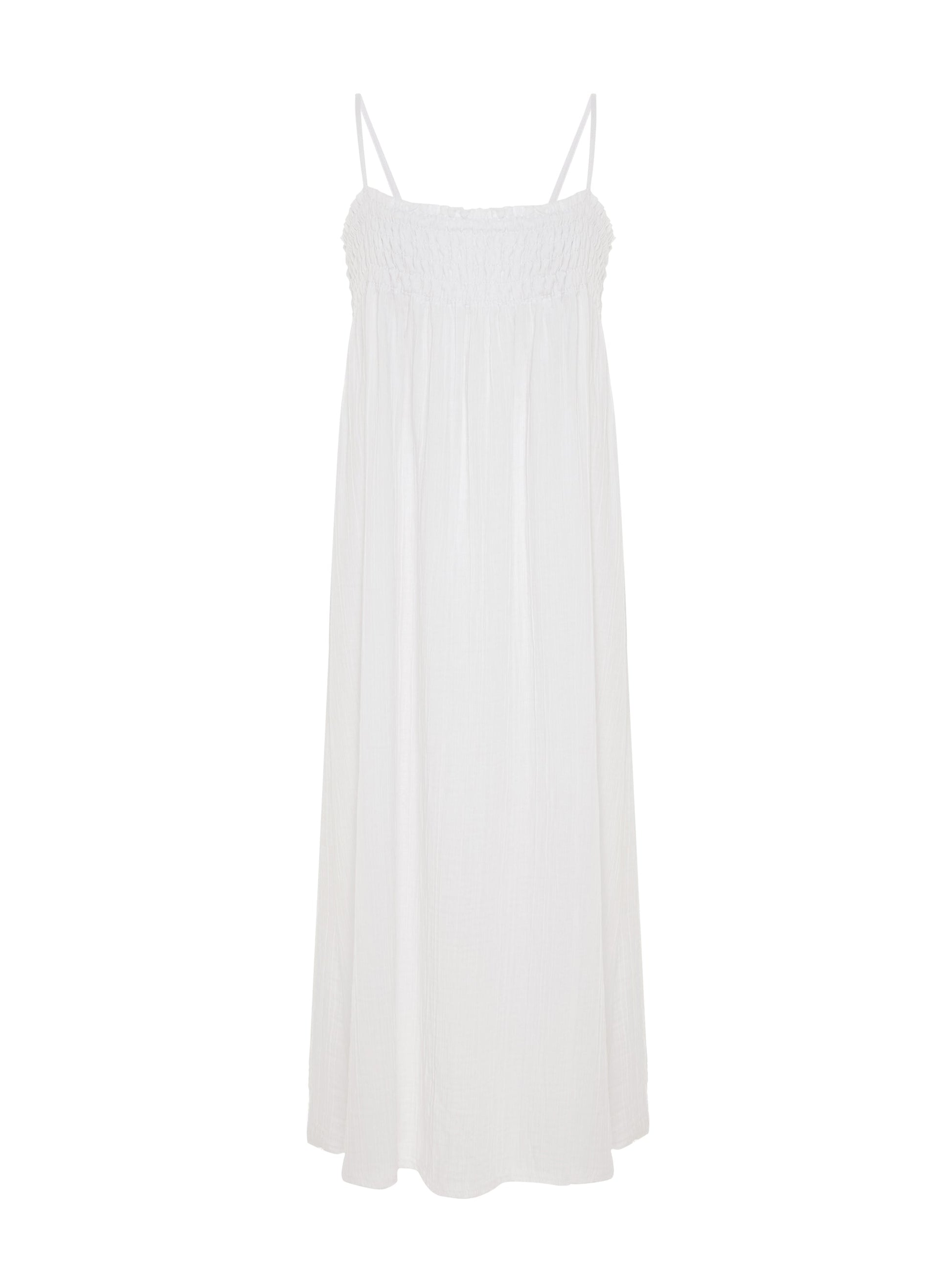 Kaya Smocked Maxi Dress - White - front cutout