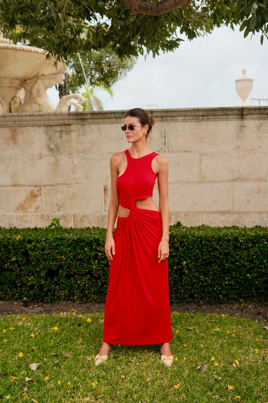 Cutout Twist Dress Red