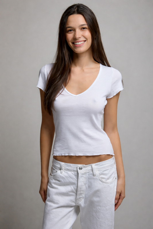 Asher Vicki V Neck Tee White in white — front view | Belle Mar Swim