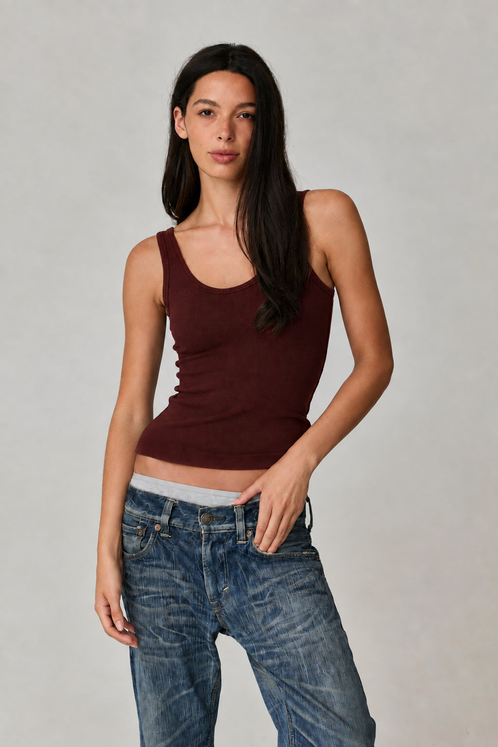 Asher Mila Rib Tank in Cadet, front view