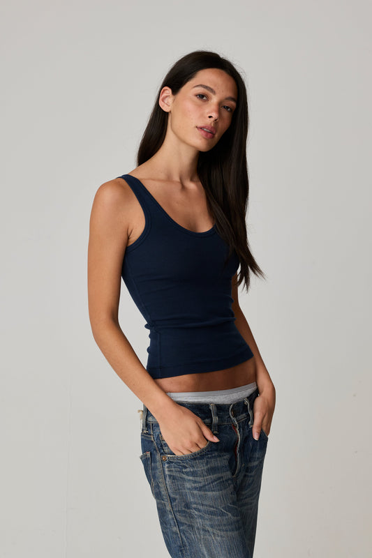 Asher Mila Rib Tank in Cadet, side view