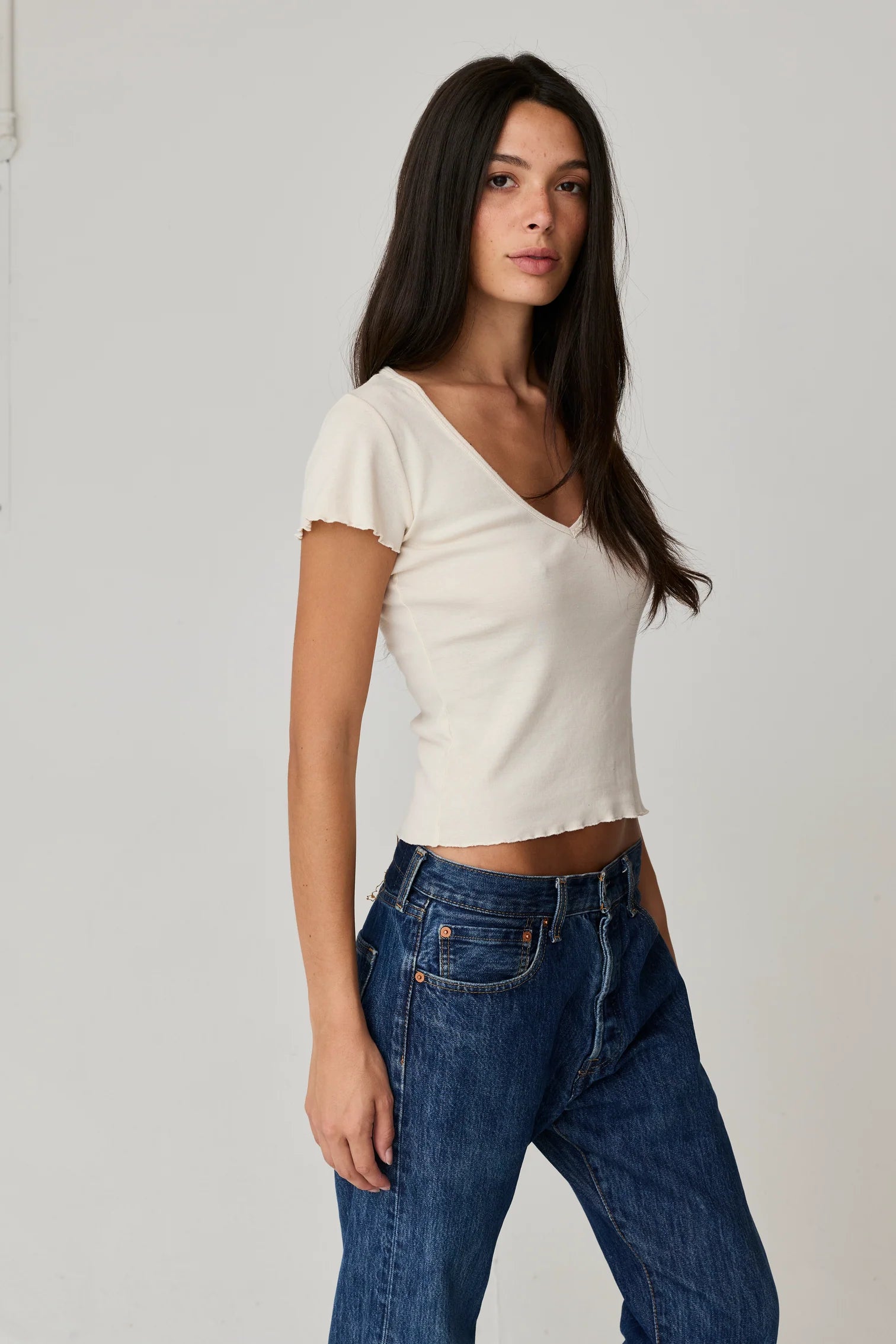 Vicki V Neck Tee Bone - view