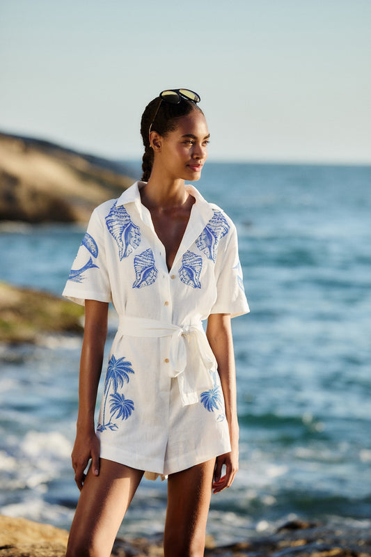 Farm Rio Brasil Vintage Off-White Romper — front view | Belle Mar Swim