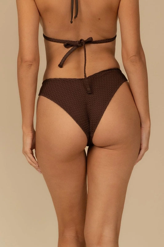 montce crochet lulu cheeky bottom in espresso brown back view on model 