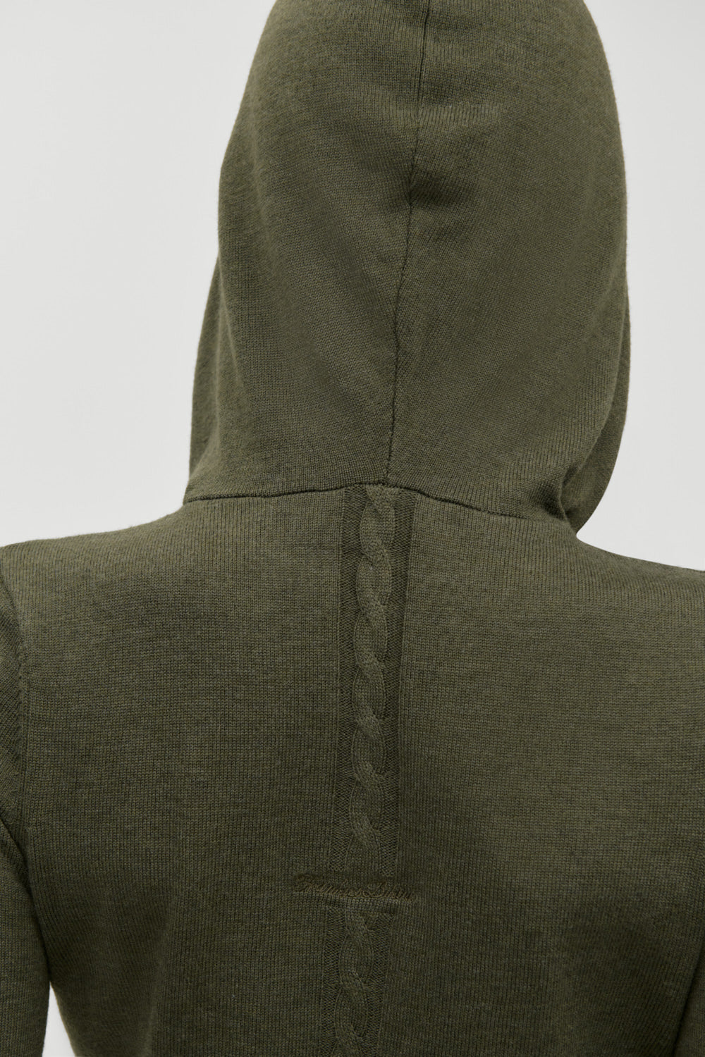 Calvin knit zip up hoodie in Alpine Flower, second detail showing rolled hem and cuffs