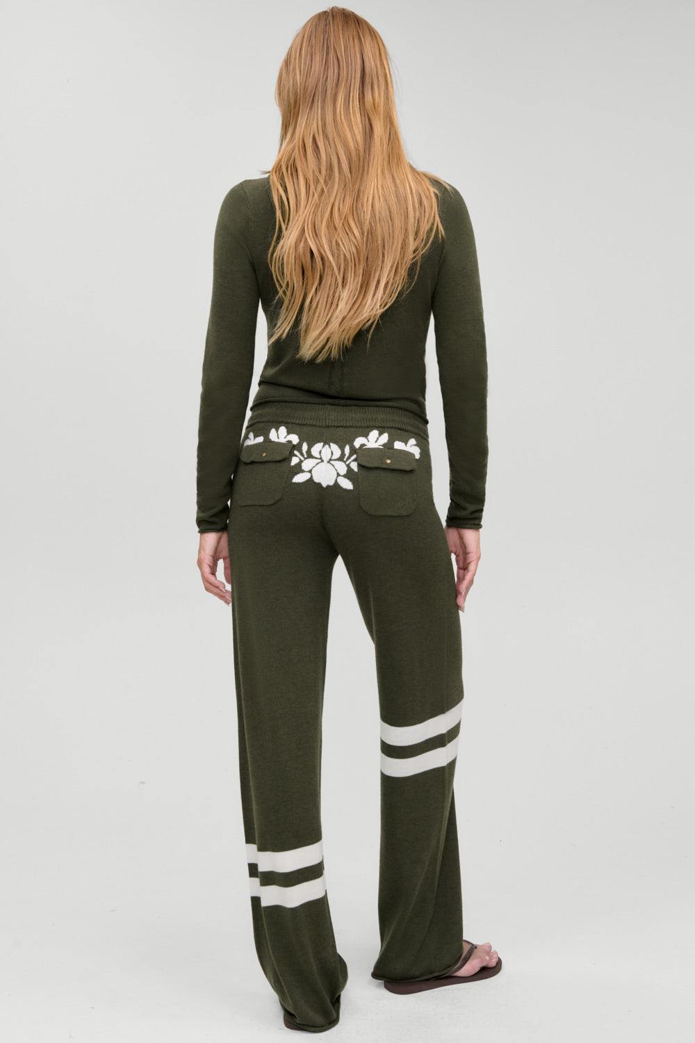 Calvin knit lounge pant in Alpine Flower, back view showing back pockets