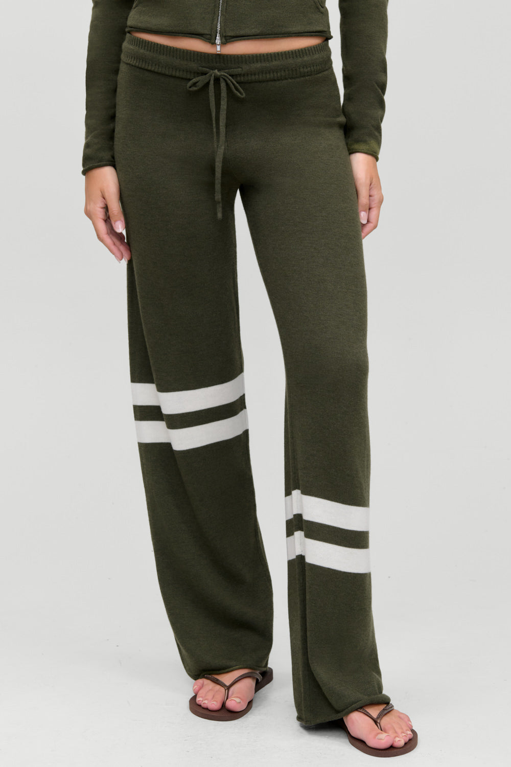 Calvin knit lounge pant in Alpine Flower, second front view showing low waist and thick drawstring