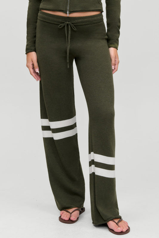 Calvin knit lounge pant in Alpine Flower, second front view showing low waist and thick drawstring