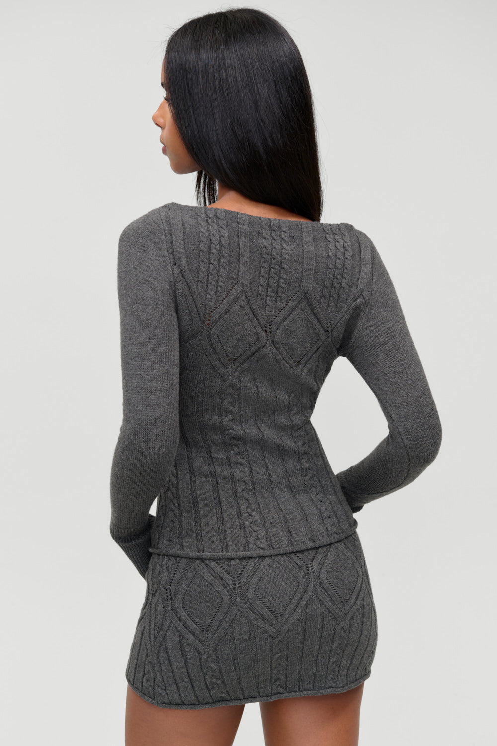Cyprus Cloud cable knit top in Winter Skies charcoal, back view
