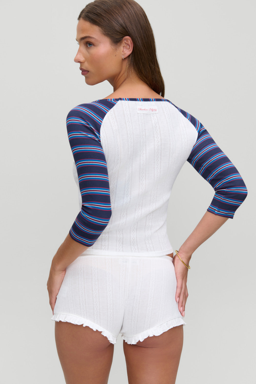 Game Day pointelle shorts in Feather Pen white, back view