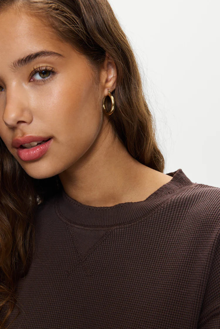 Noah Thermal Long Sleeve Shirt Walnut in brown — styled view | Belle Mar Swim