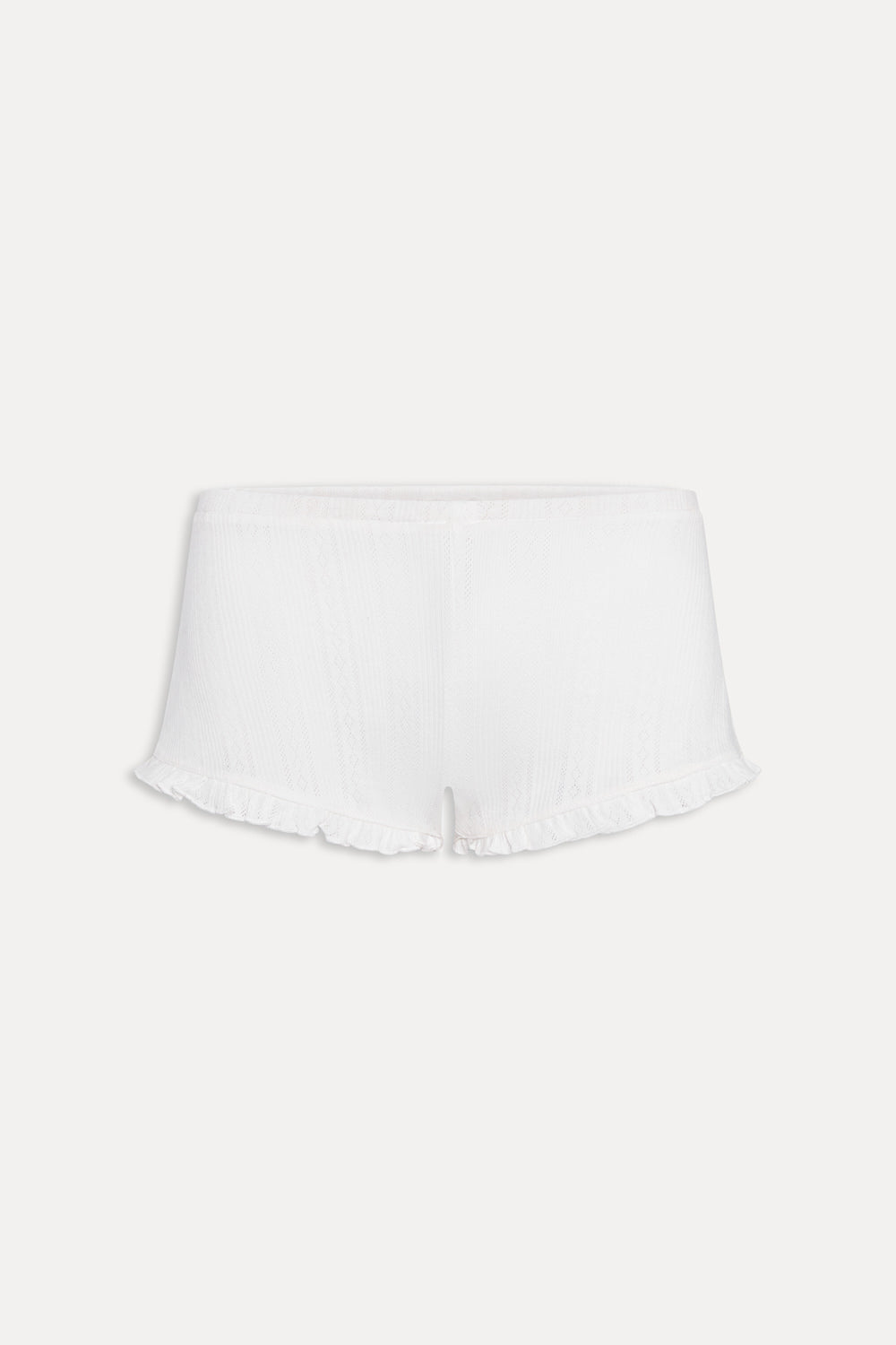 Game Day pointelle shorts in Feather Pen white, flat lay product shot
