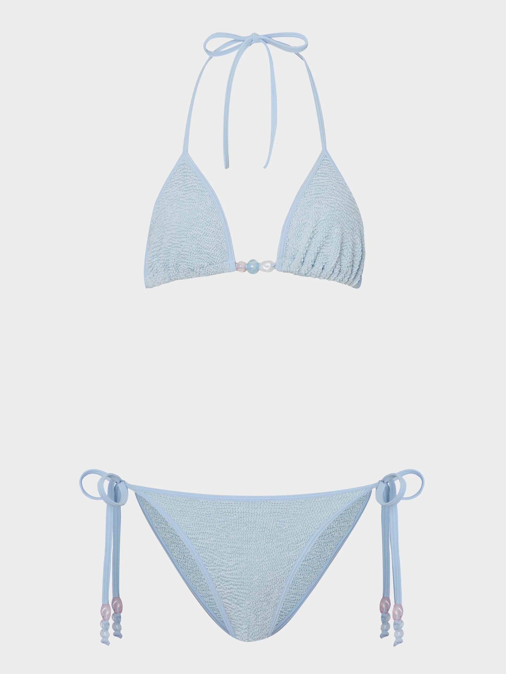 Gina Beaded Bikini Metallic Ice Blue in blue — alternate view | Belle Mar Swim