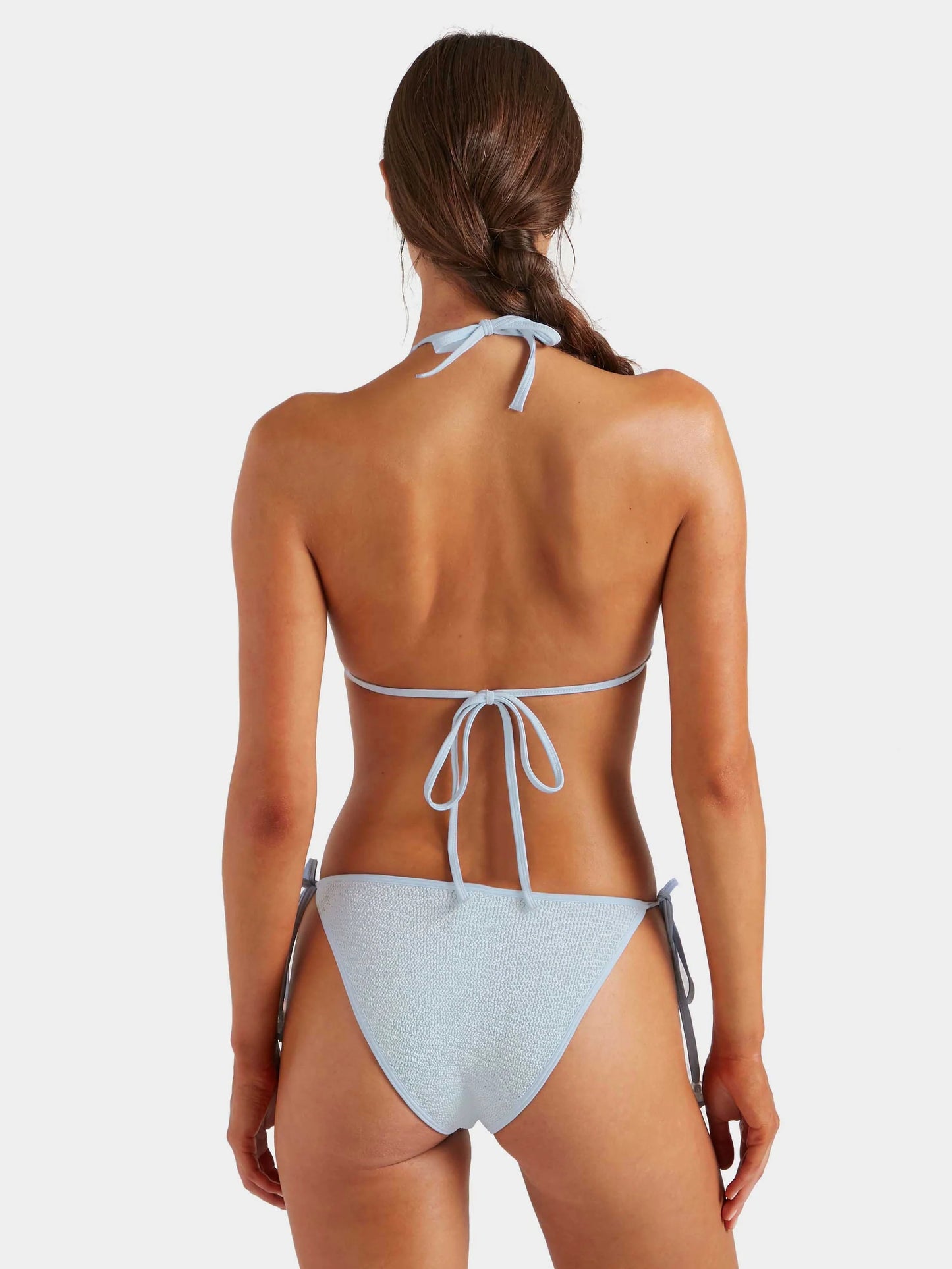 Gina Beaded Bikini Metallic Ice Blue in blue — back view | Belle Mar Swim