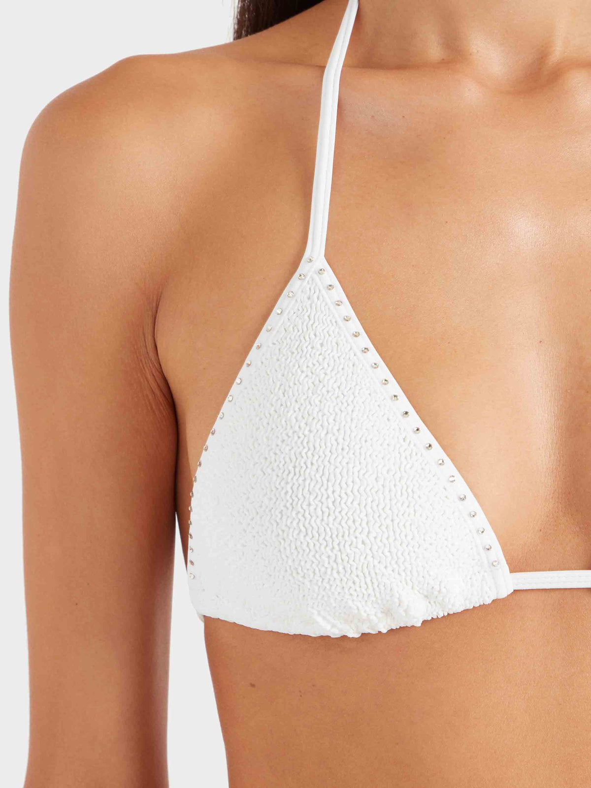 Hunza G Gina Swarovski Bikini in White — Swarovski crystal detail | Belle Mar Swim
