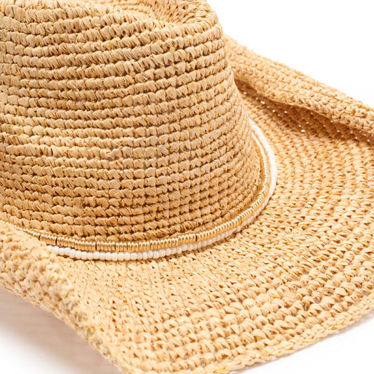 Giselle Raffia Cowboy Hat Natural/Gold detail