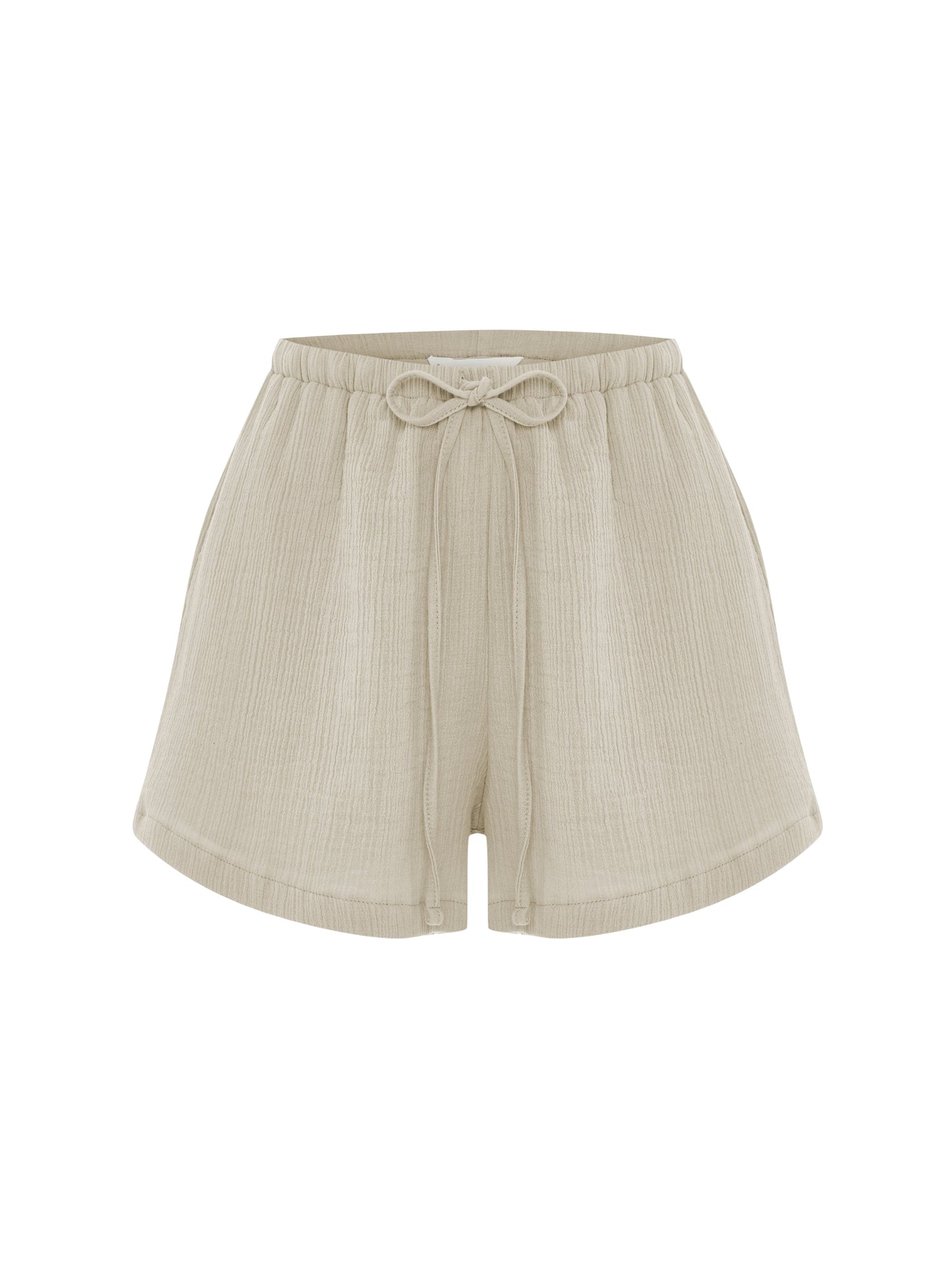 Aura Drawstring Shorts - Oatmeal - front cutout
