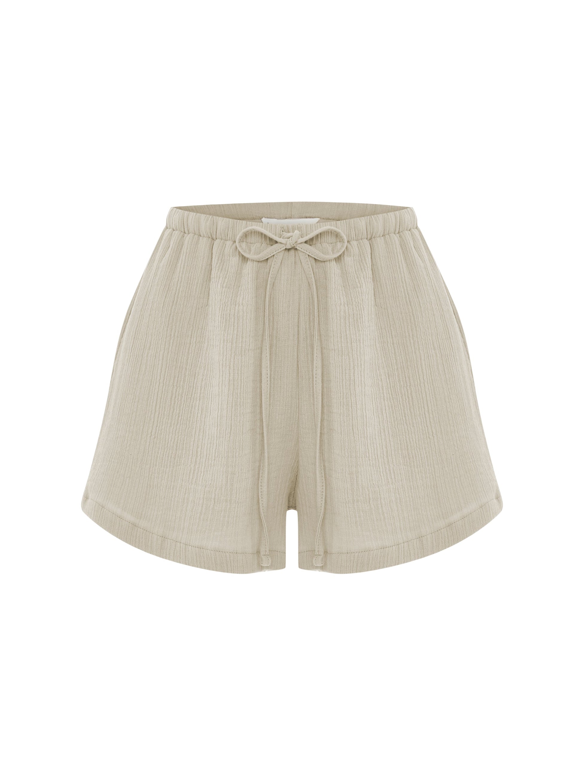 Aura Drawstring Shorts - Oatmeal - front cutout