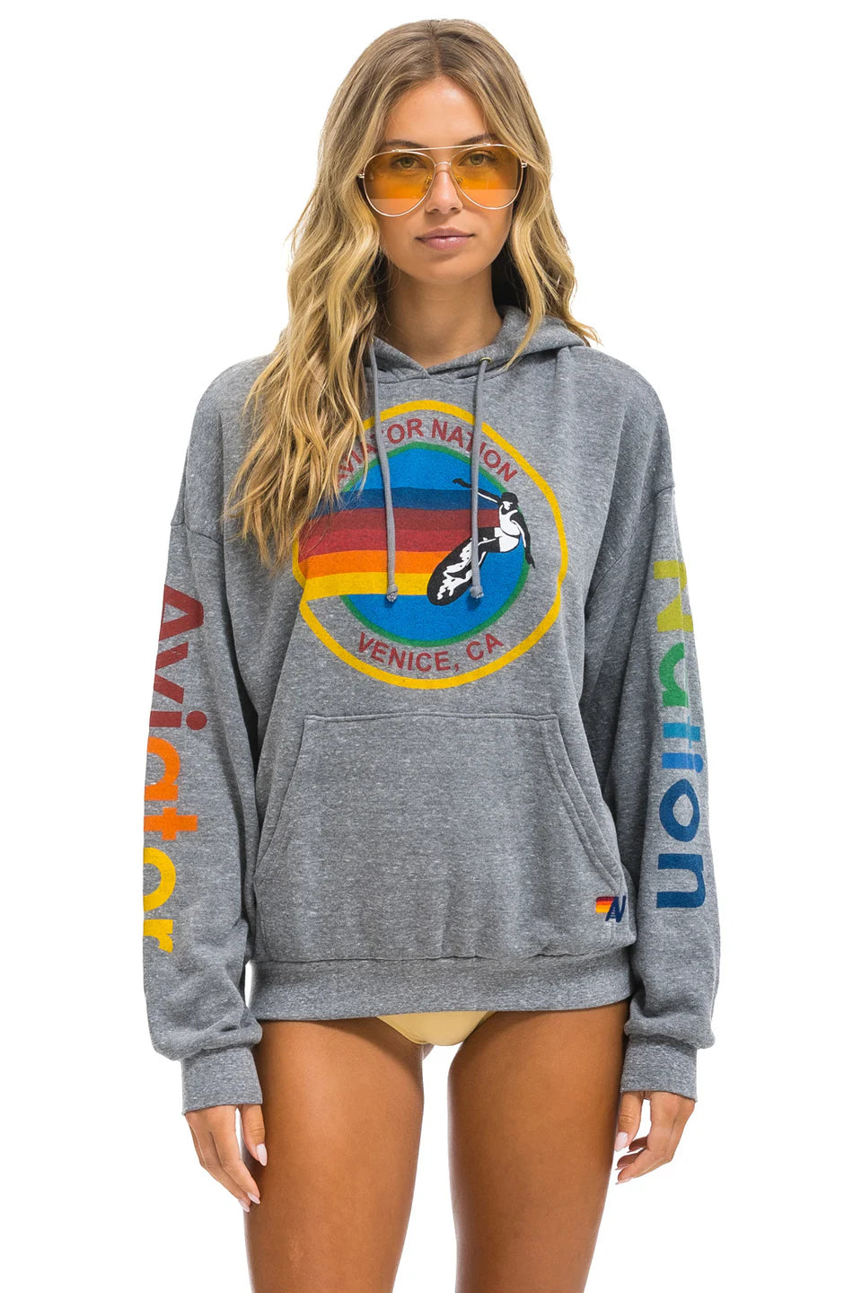 Aviator Nation Relaxed Pullover Hoodie Heather Grey