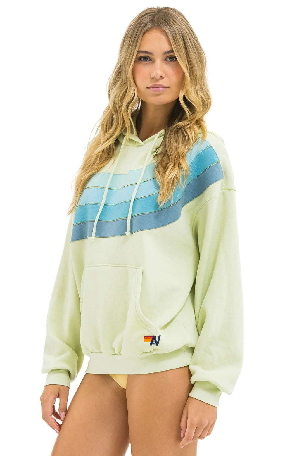 Wave Stripe 4 Pullover Hoodie Relaxed Lime Cream/Seafoam