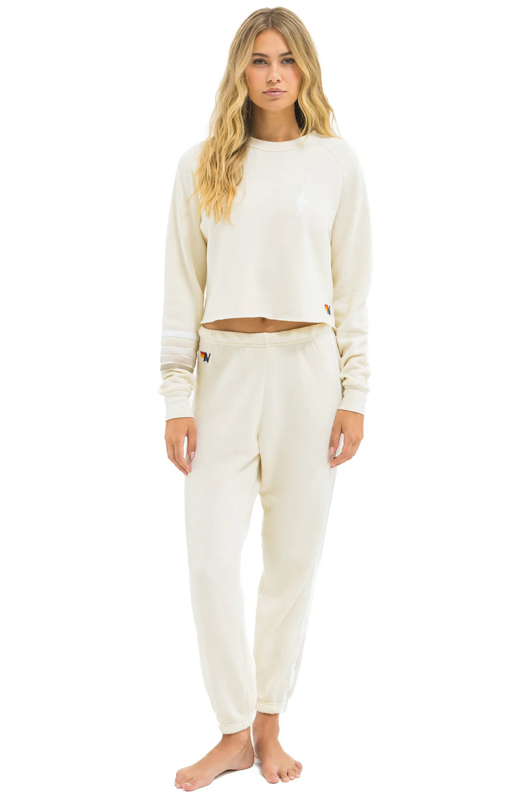 Bolt Rugby Stitch Cropped Crew Sweatshirt Vintage White/White Grey