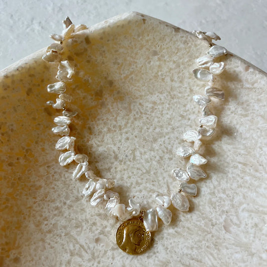 House of Olia Pieza Pearl Gold Coin Necklace