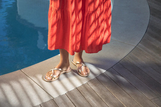 Sungem Leather Slide Sandal Gold
