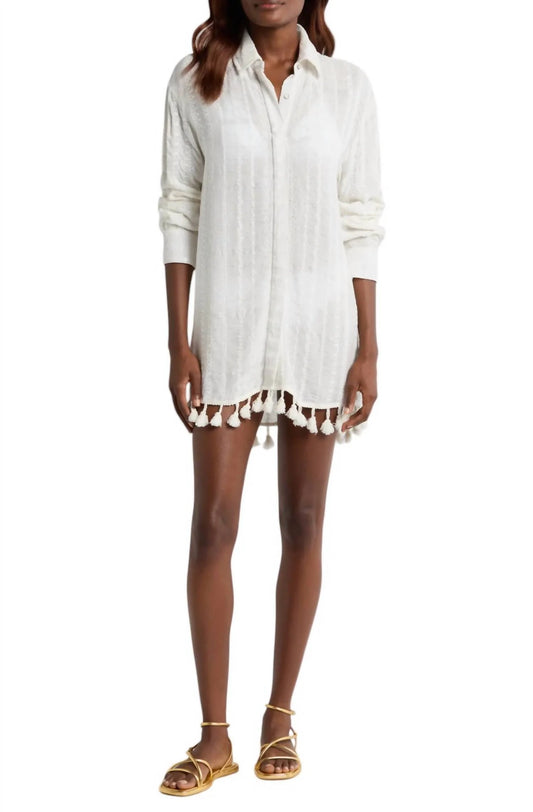 Roman Coverup Button Down Top White Stripe