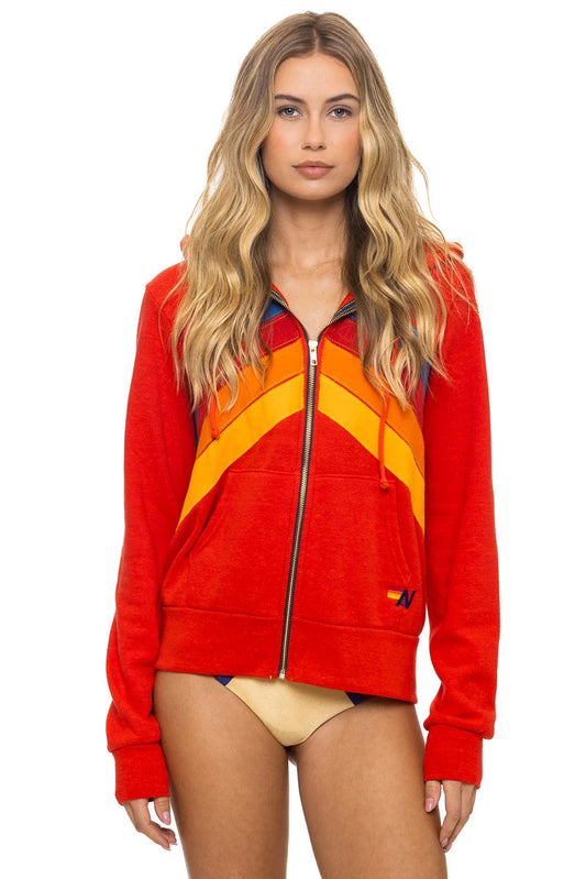 Mountain Stitch Chevron 4 Zip Hoodie Red