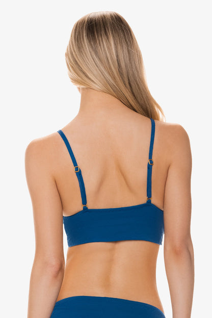 Banded Bikini Top Jacquard Textured Marine Blue