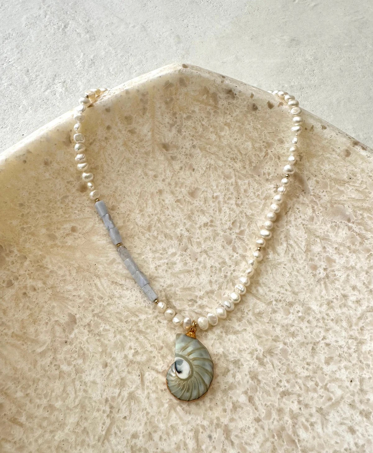 House of Olia Caboche Sea Shell Pearl Laced Agate Necklace