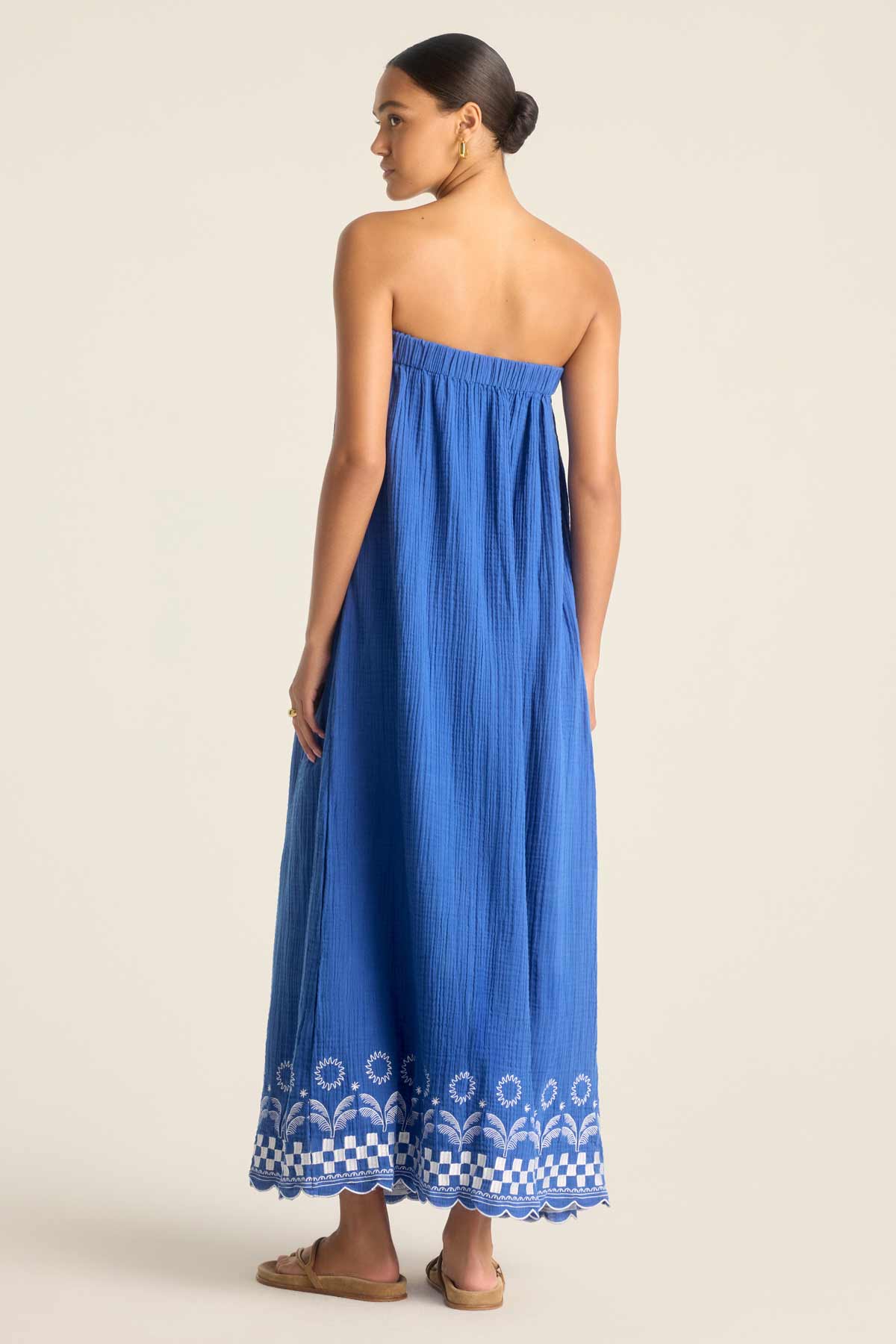 Vitamin A Daya Embroidered Dress in Cobalt Mykonos