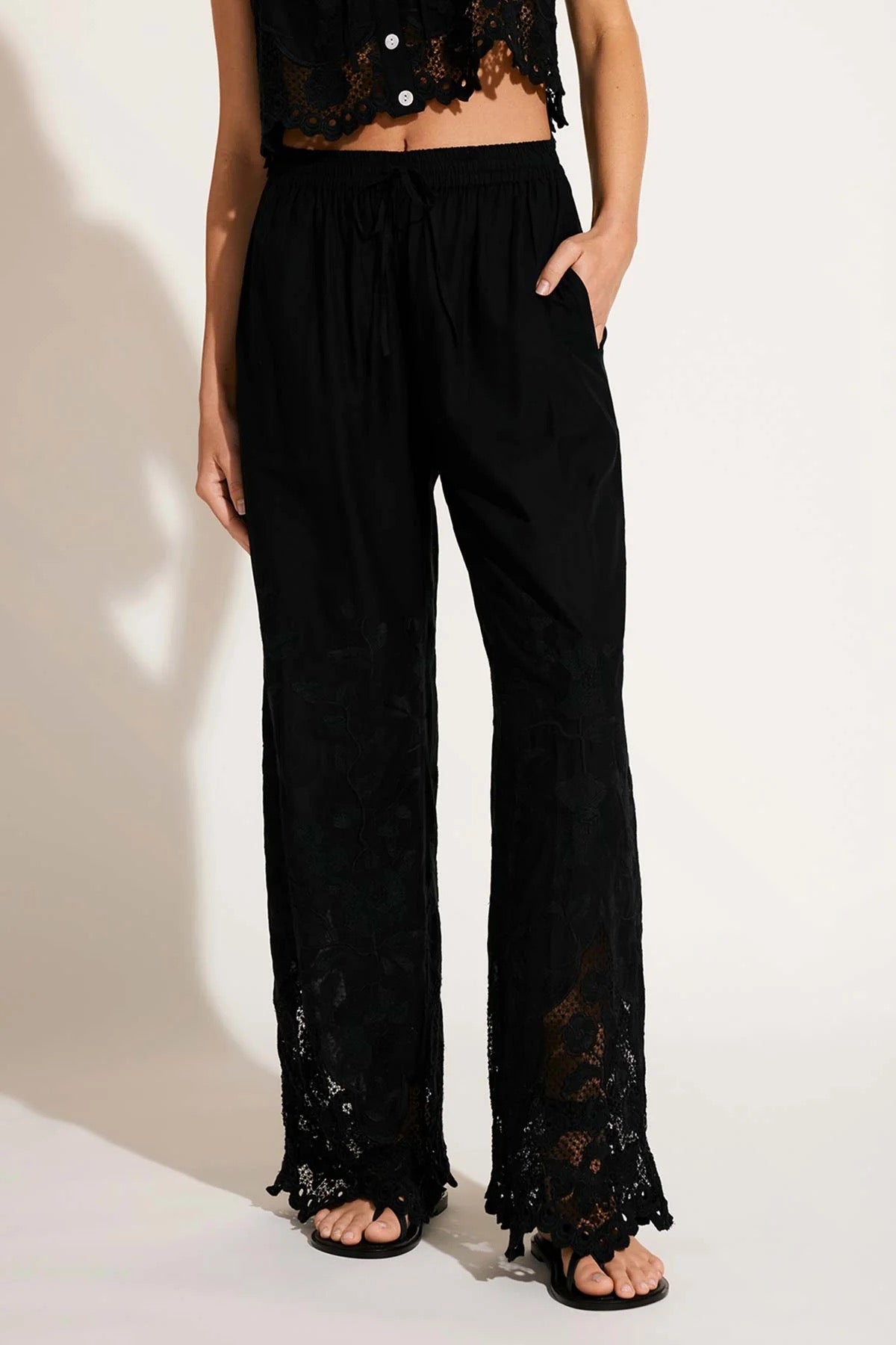 Vitamin A Flora Pant in Black Beachside Broderie