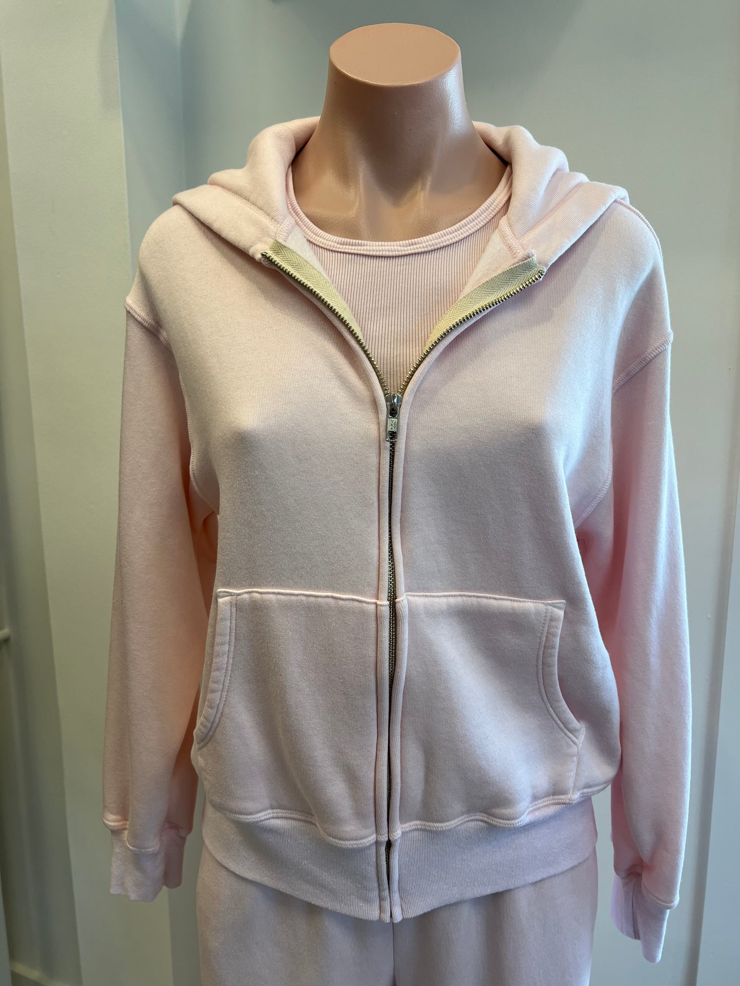 Monrow Teddy Fleece Relaxed Zip Up Hoody in Pink Sorbet