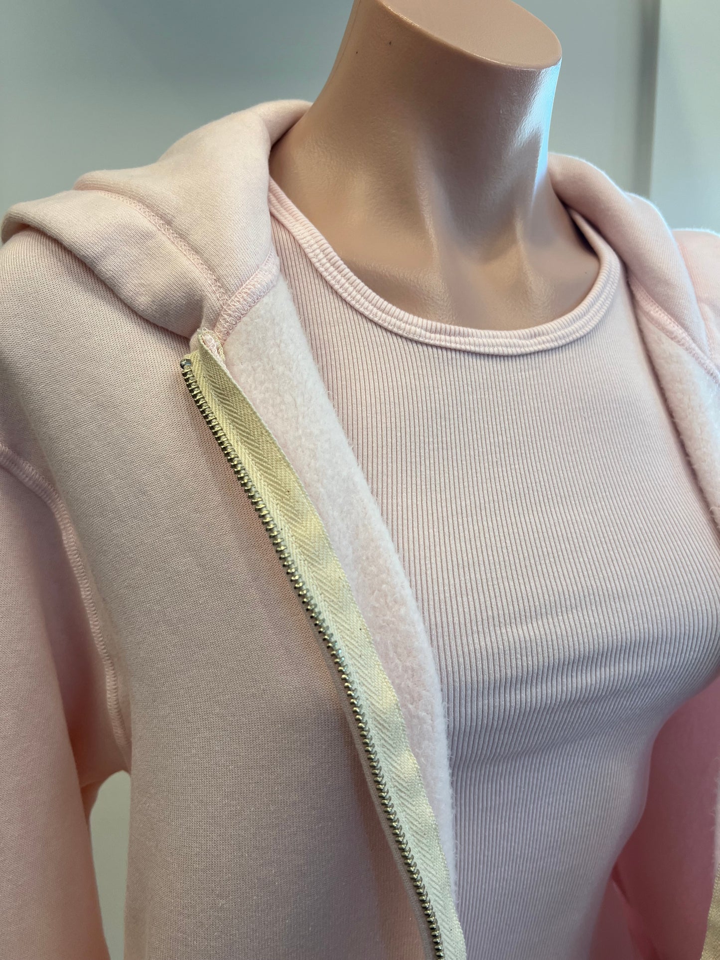 Monrow Teddy Fleece Relaxed Zip Up Hoody in Pink Sorbet