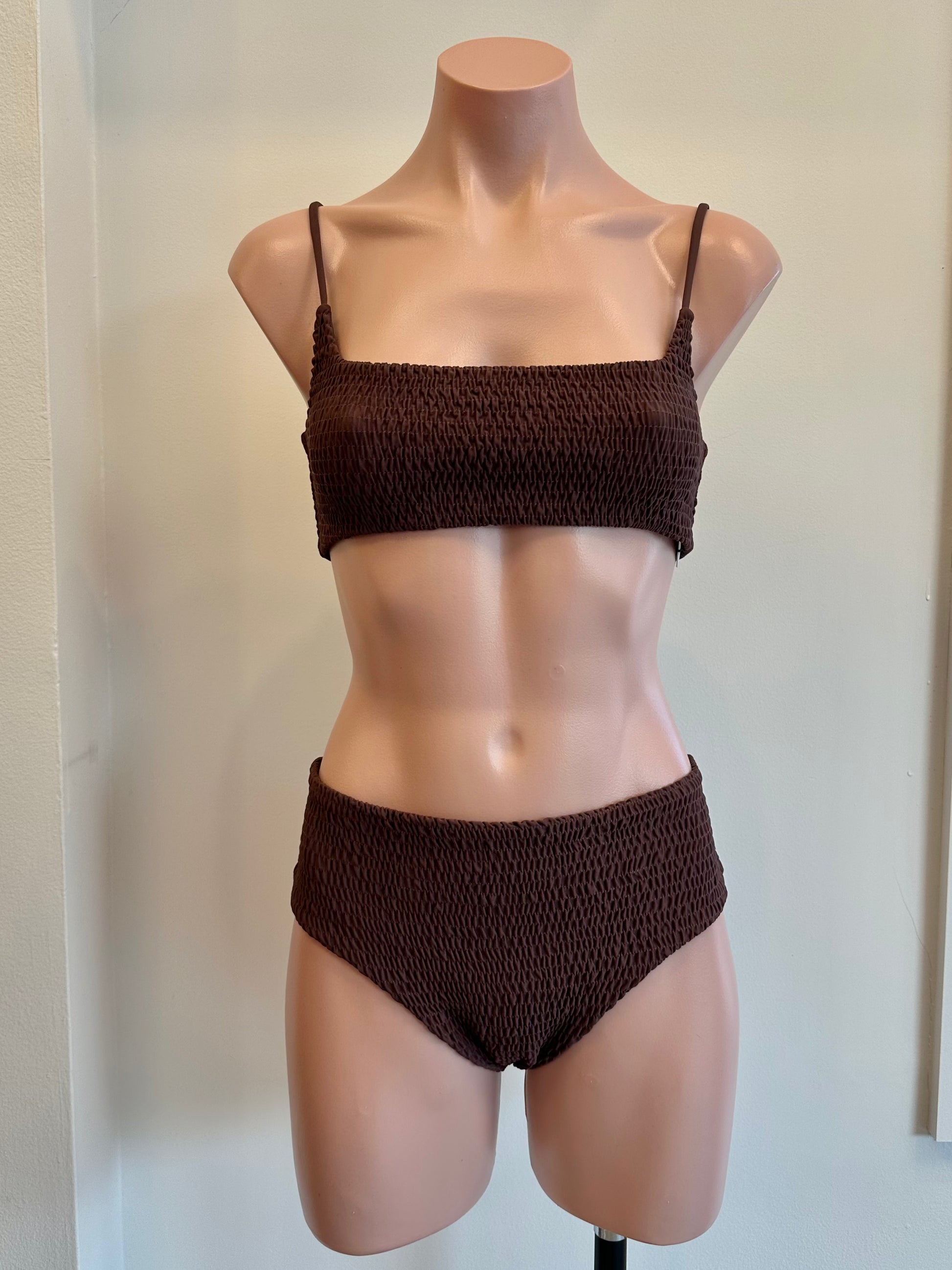 Aila Blue Alice Top Cocoa Powder in brown — front view | Belle Mar Swim