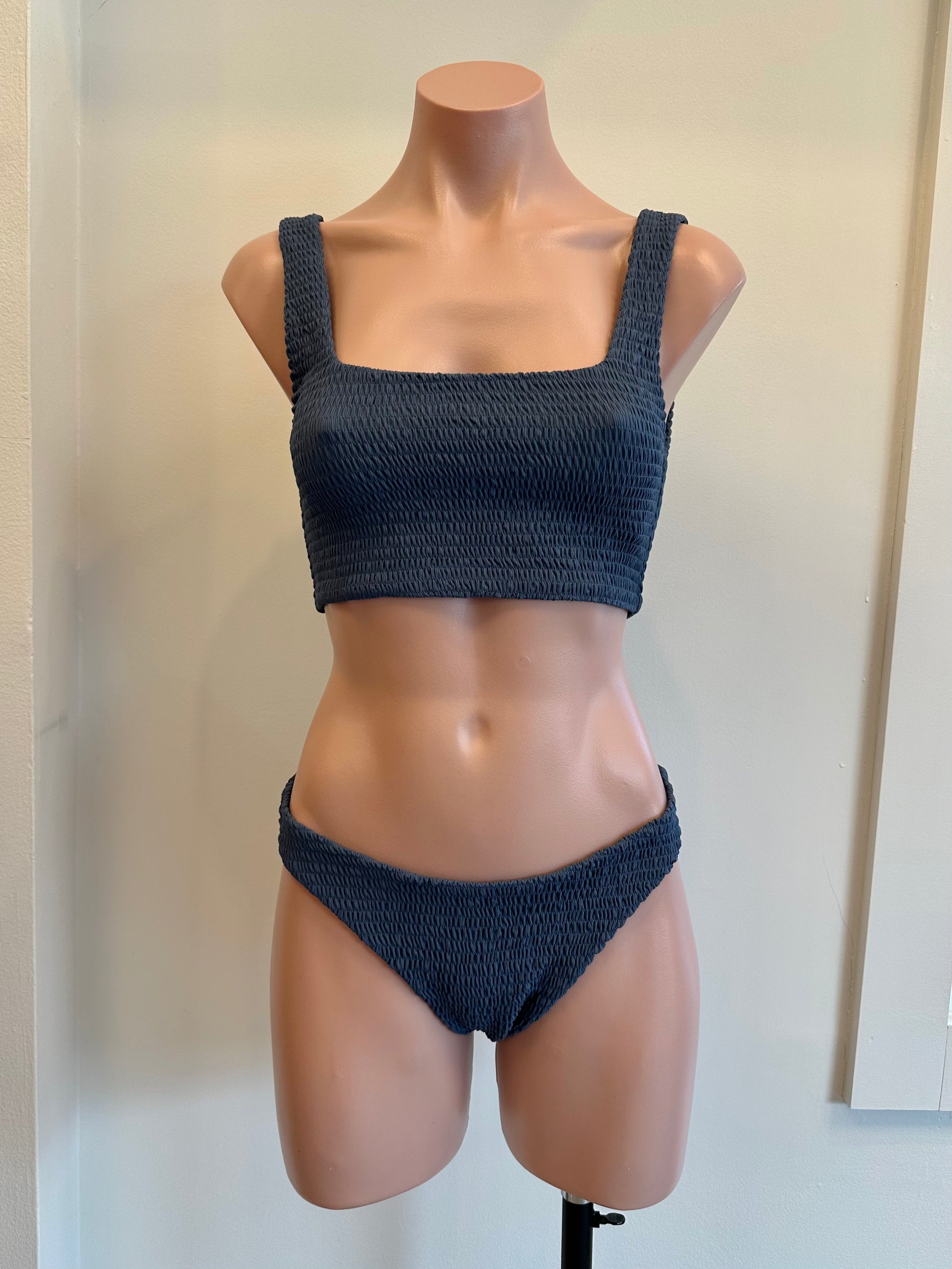 Aila Blue Pixie Top Indigo Rib in blue — front view | Belle Mar Swim