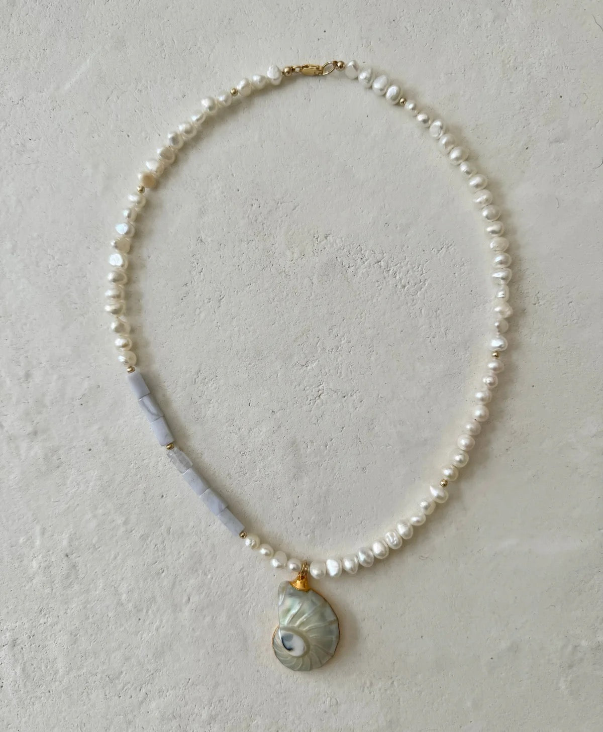 House of Olia Caboche Sea Shell Pearl Laced Agate Necklace