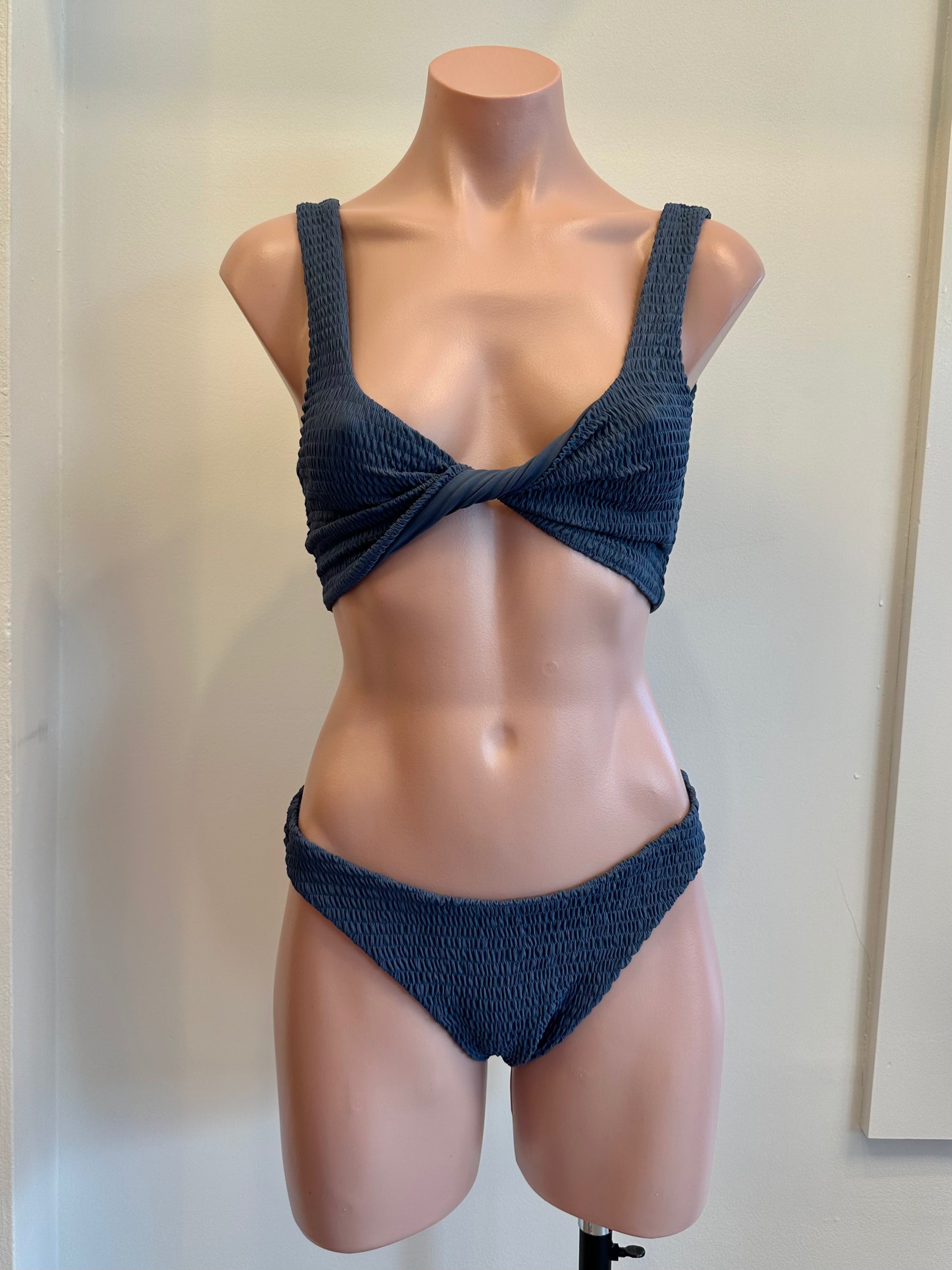Pixie Top Indigo Rib in blue — back view | Belle Mar Swim