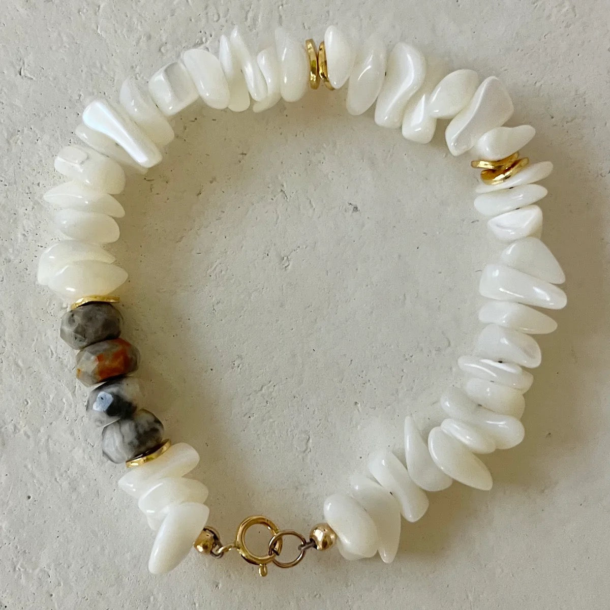 House of Olia Clavel Lace Agate & Mother of Pearl Gold Filled Bracelet